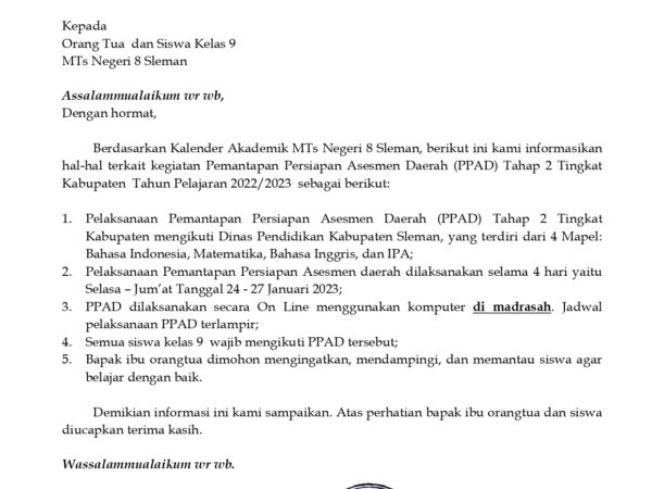 Informasi PPAD 2 Kabupaten Sleman 24-27 Januari 2023